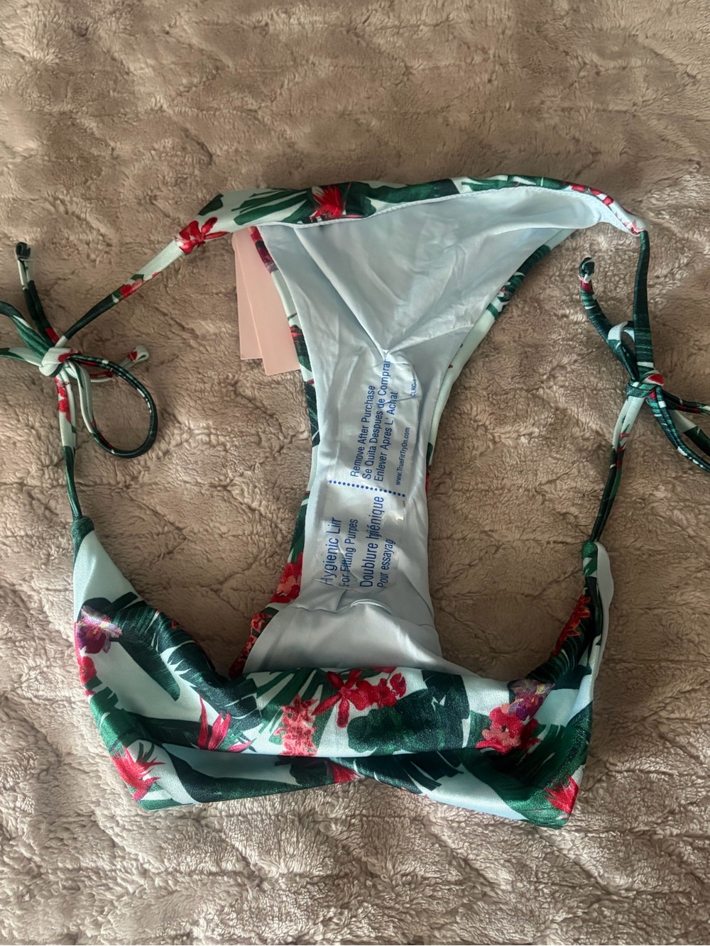 Victoria's Secret Light Blue Floral & Green Leaf Cheeky Bikini Bottoms - Picture 7 of 7